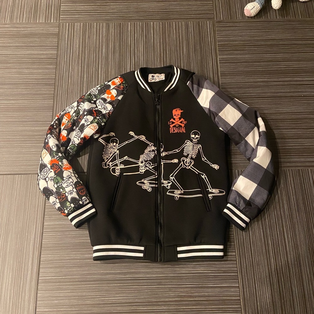 Desigual skater’s jacket black skeleton size 13-14 boy’s
